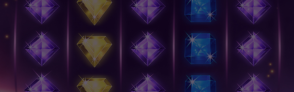 Slot game background with purple, yellow, and blue diamond symbols.